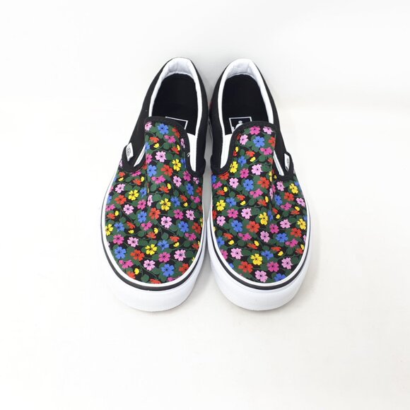 Vans Classic Slip On Floral Black White Shoe Sneaker Womens Size Skate Authentic - Picture 8 of 11